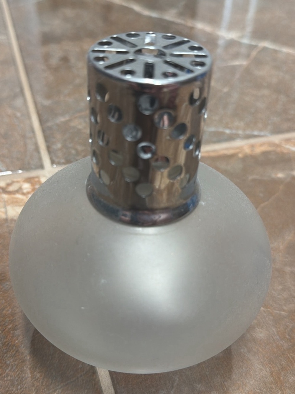 Frosted Glass Home Accent Oil Lamp with Silver Perforated Top